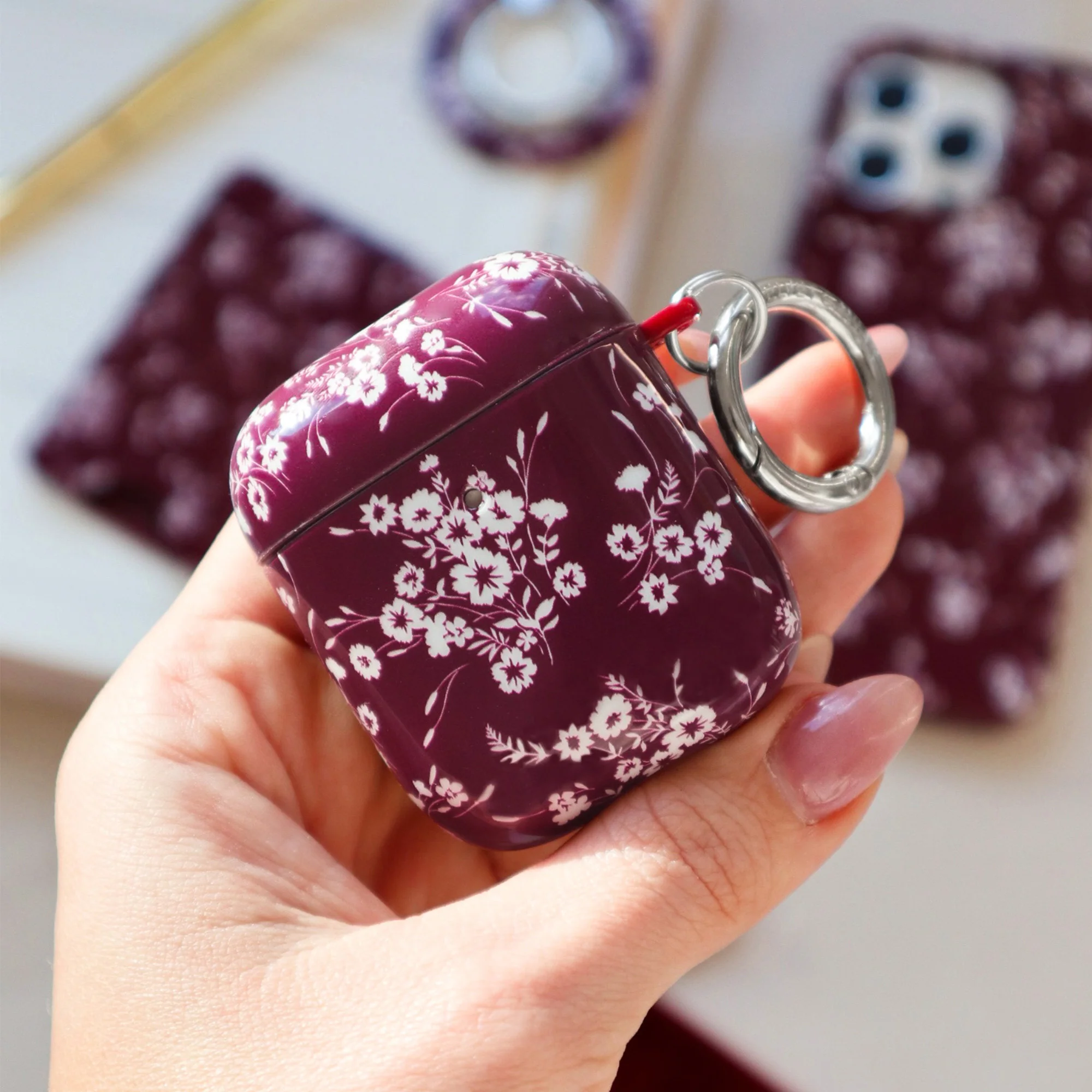 French Burgundy Floral AirPod Case - Image 2