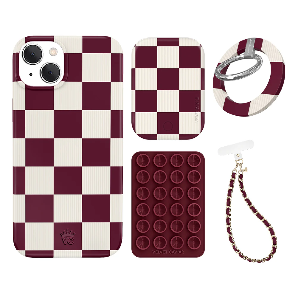 Burgundy Vibe Checkered iPhone Bundle Set - Grip - Image 5
