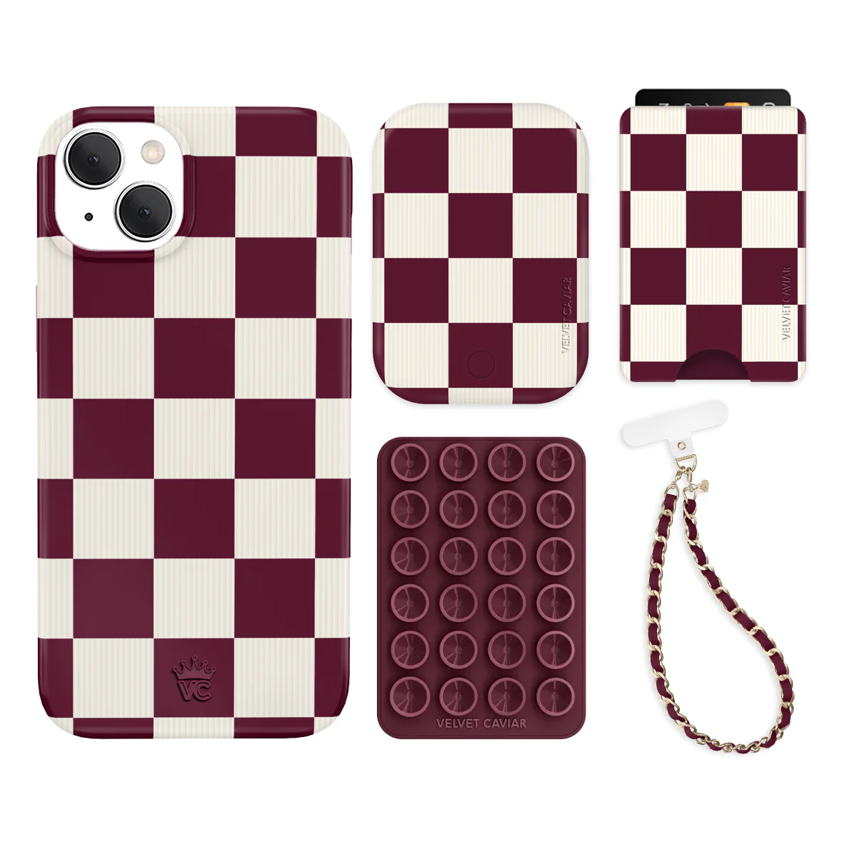 Burgundy Vibe Checkered iPhone Bundle Set - Wallet - Image 6
