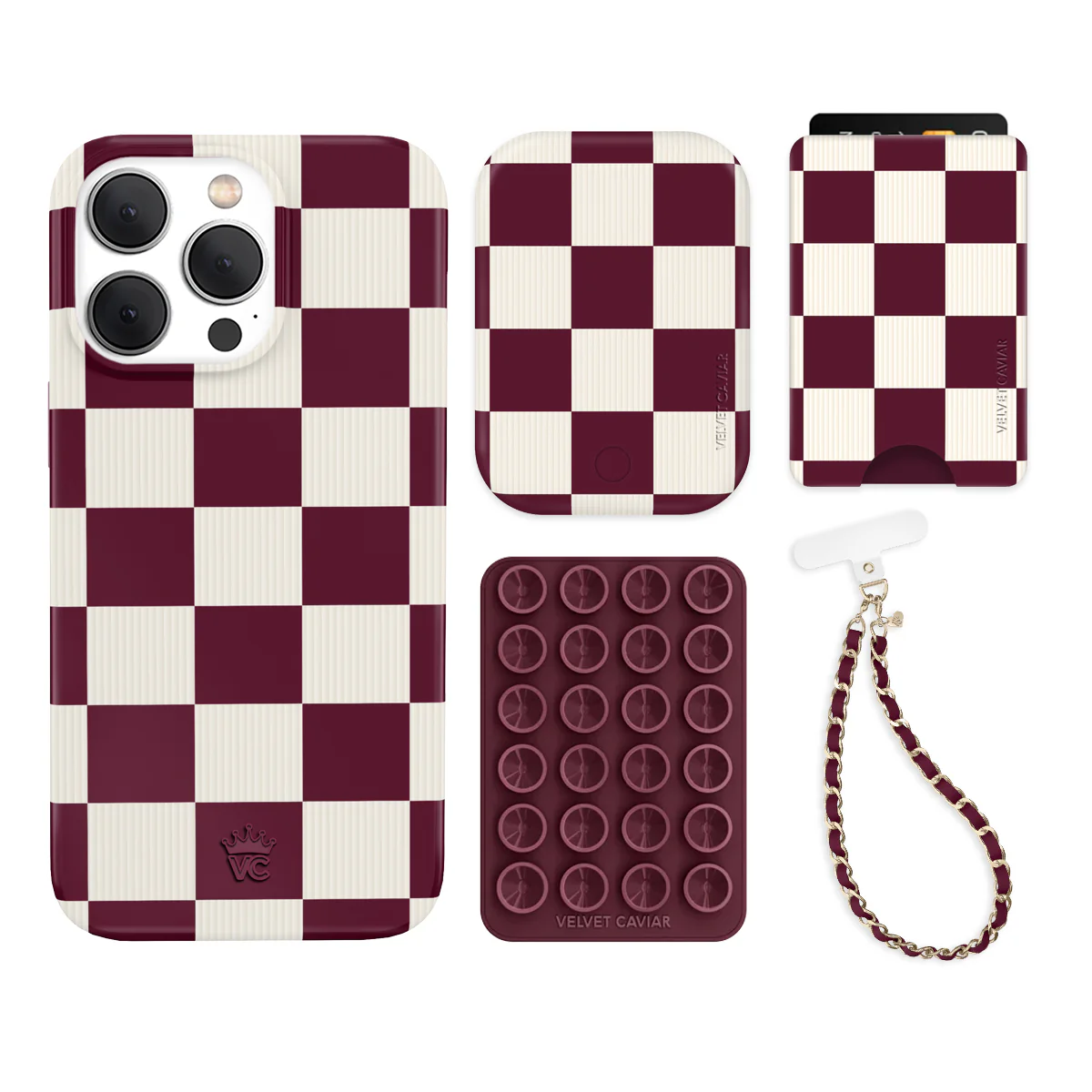 Burgundy Vibe Checkered iPhone Bundle Set - Wallet - Image 8