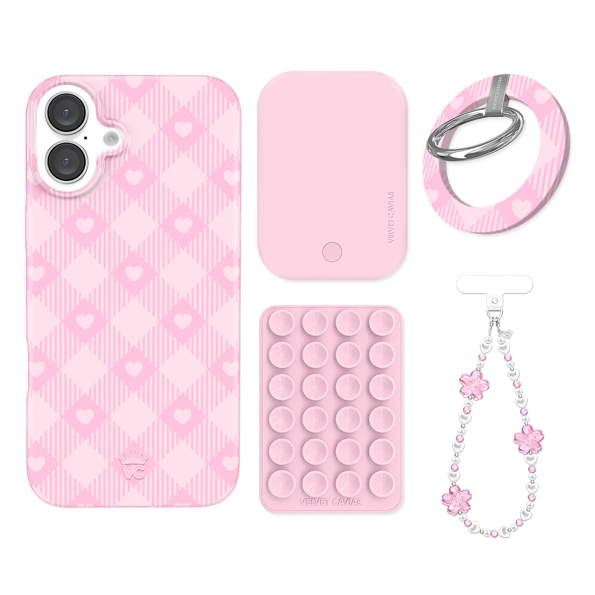 Dolly Pink Gingham iPhone Bundle Set - Grip