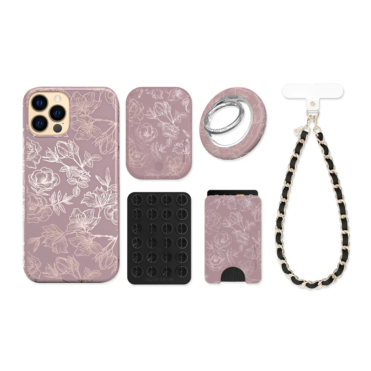 Dusty Rose Chrome Floral iPhone Bundle Set - Image 2
