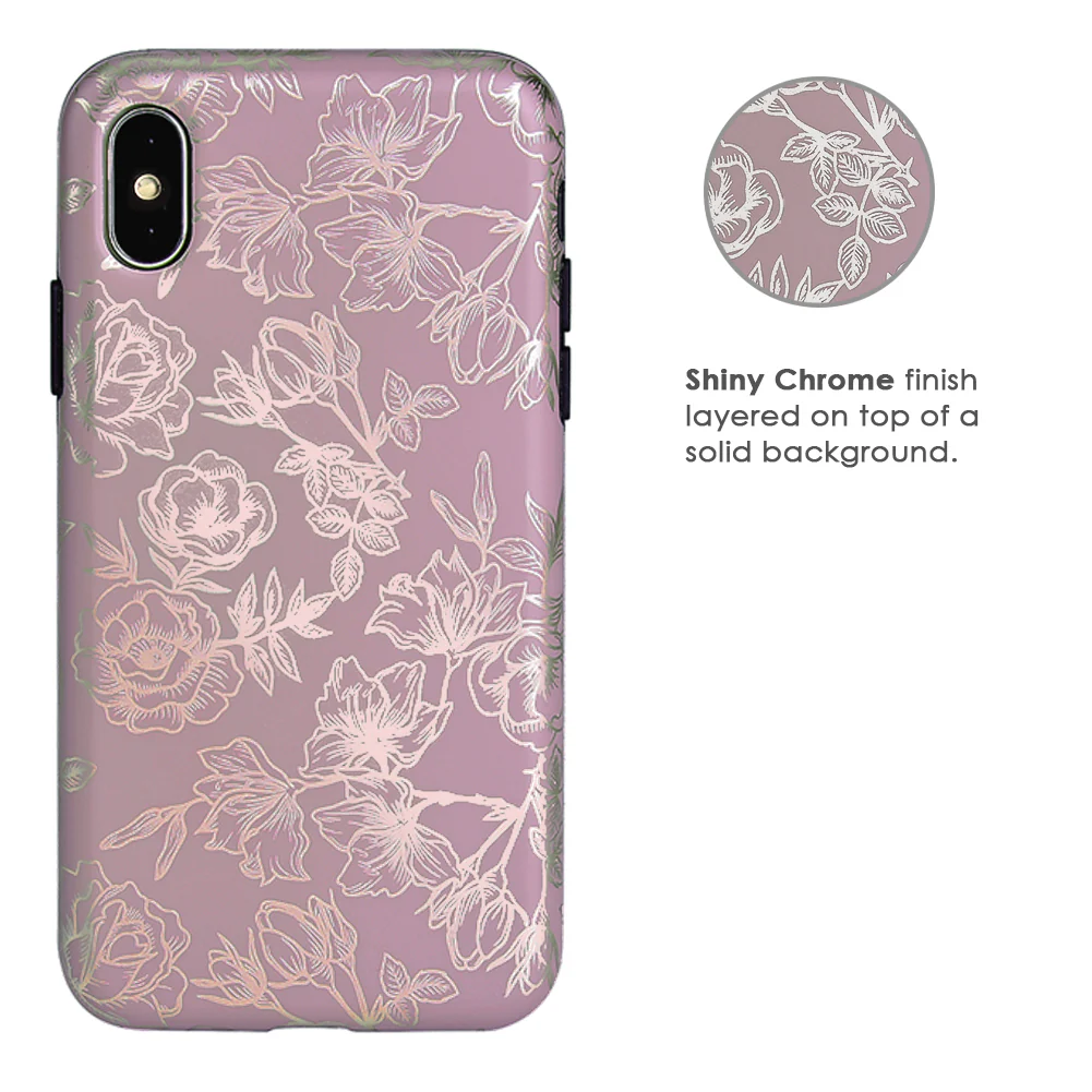 Dusty Rose Chrome Floral iPhone Case - Image 36
