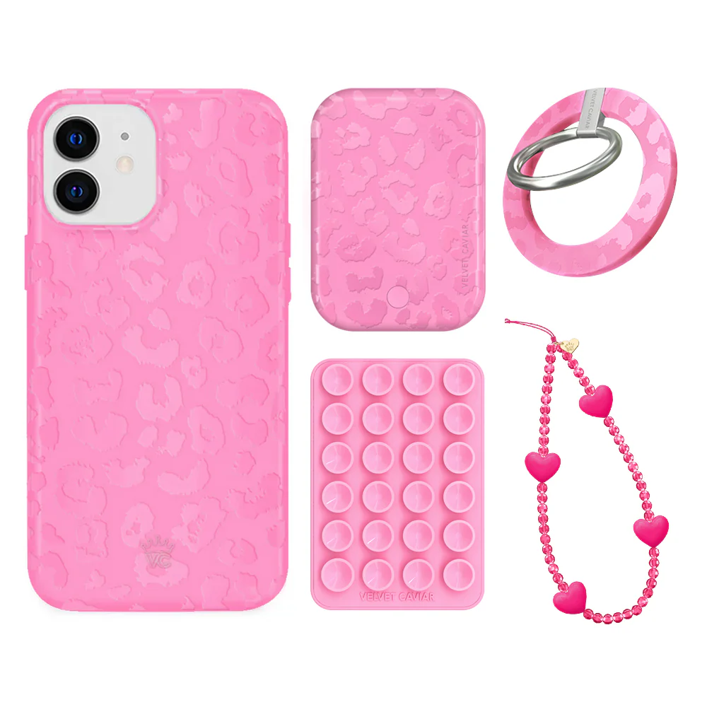 Hot Pink Leopard iPhone Bundle Set - Grip